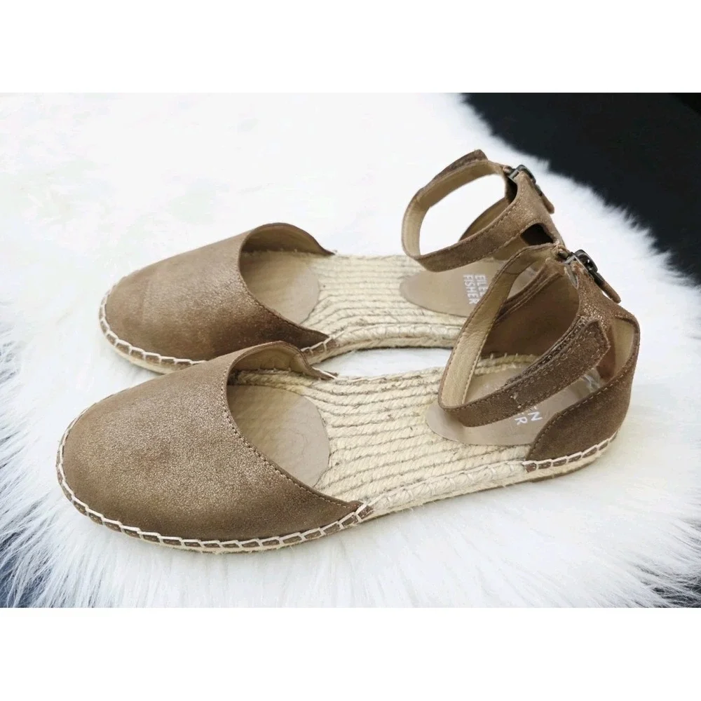 Eileen Fisher Lala Espadrille Women's Size 6.5 Bronze Brown Shimmer Ankle Strap